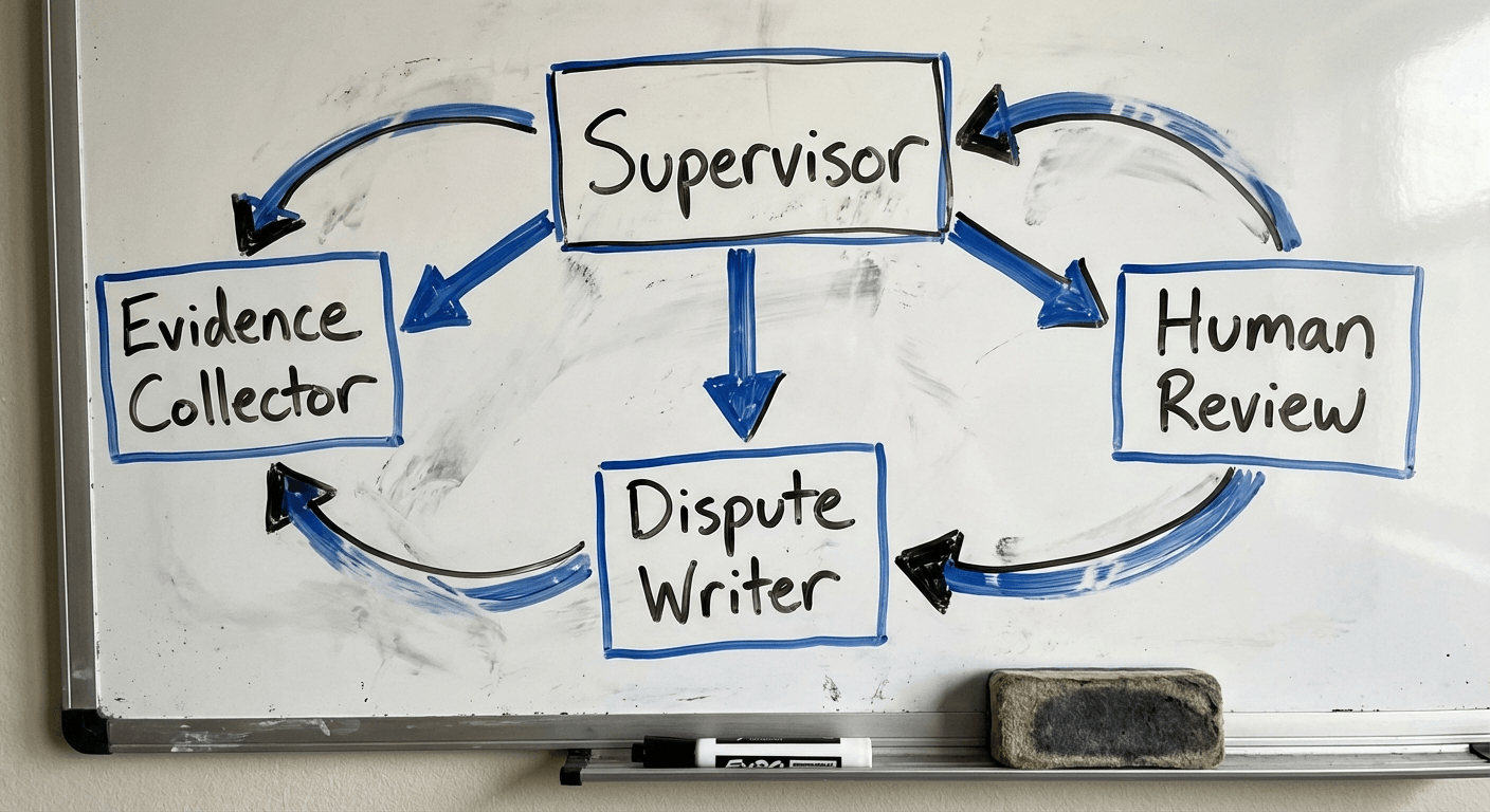 Multi-agent supervisor architecture: orchestrator routing between specialized worker nodes